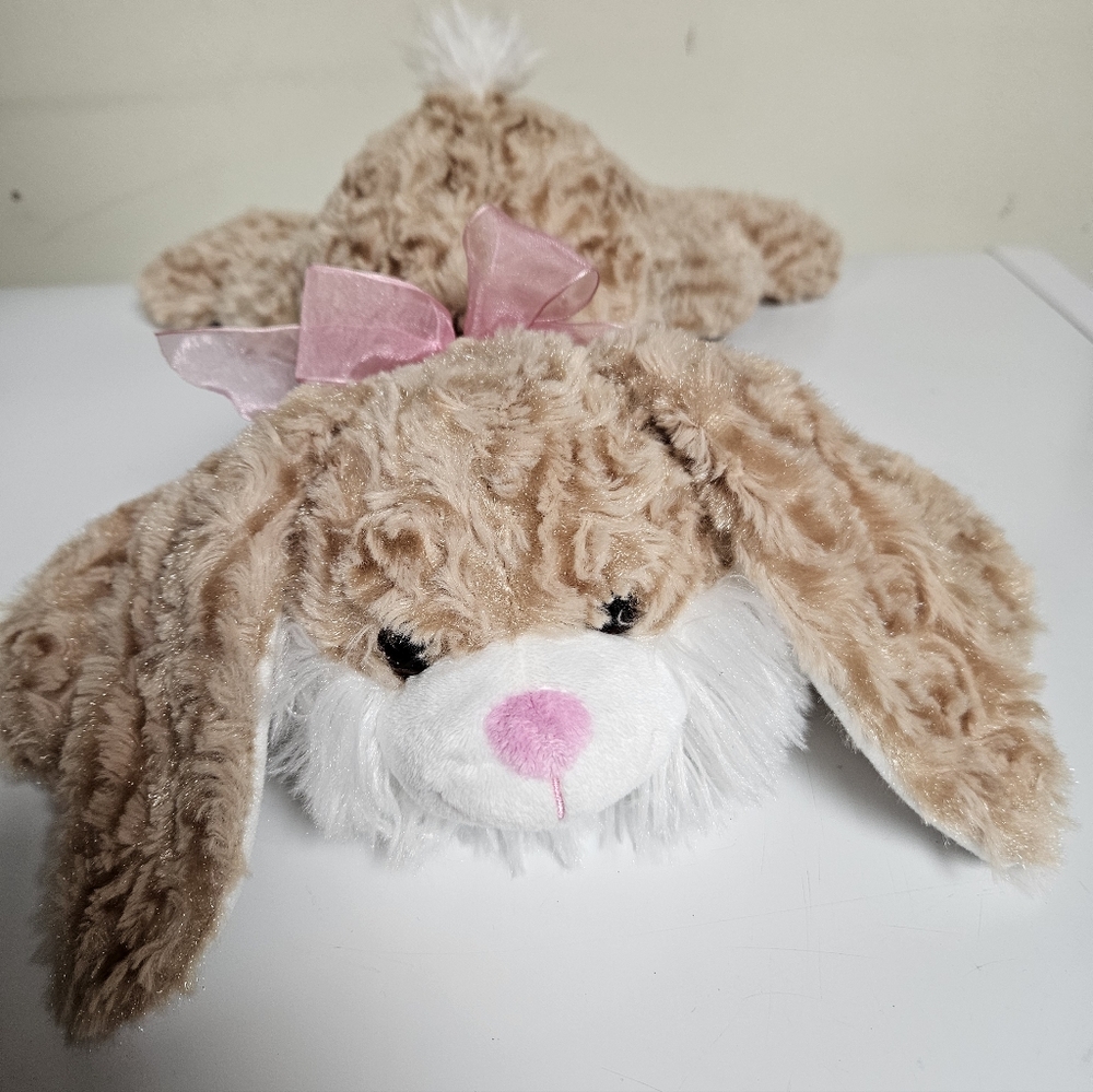 Dream Brown Swirly Fur Plush Bunny Rabbit Pink Bow Walmart Laying Down | 15"